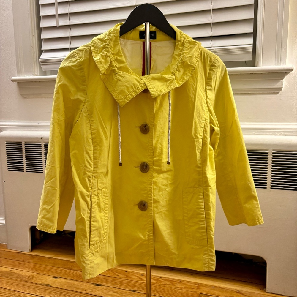 Women's J Crew Yellow 3/4 Sleeve Coat With Pockets Size Small